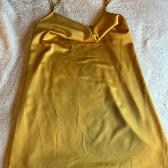 Gold Satin Strappy Cowl Shift Dress - Picture 5 of 6